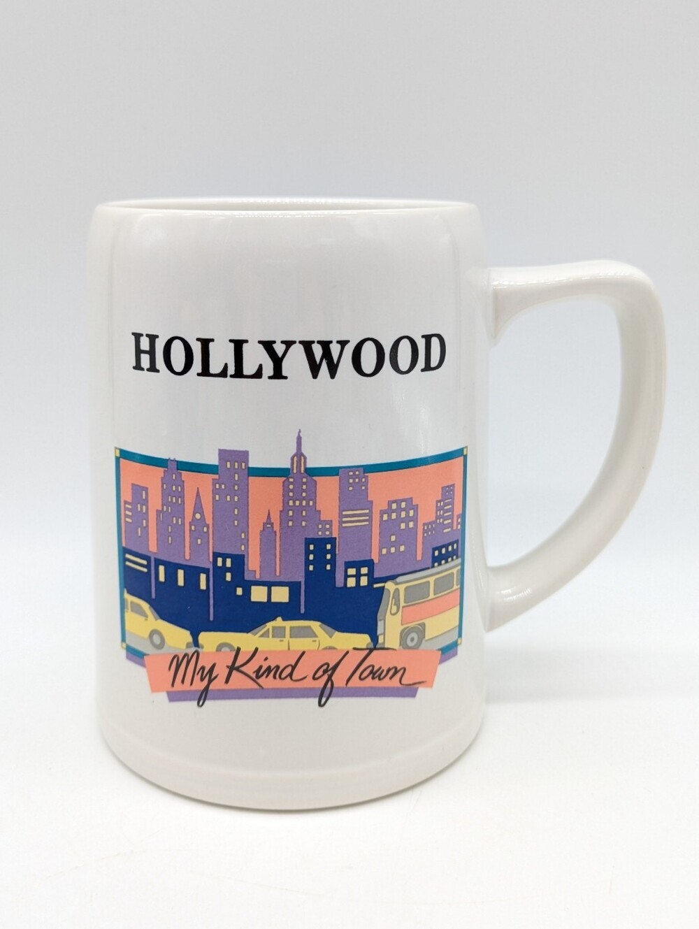 Vintage Hollywood My Kind Of Town White Purple Ceramic Coffee Mug